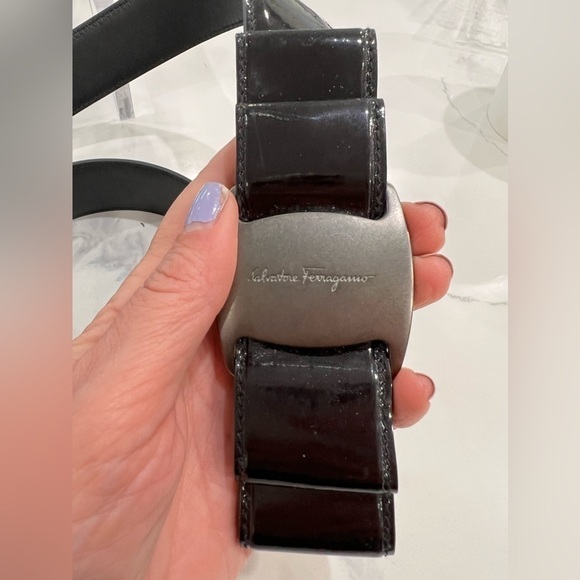 Salvatore FERRAGAMO BLACK/brown patent leather double box belt 95cm - Picture 6 of 12